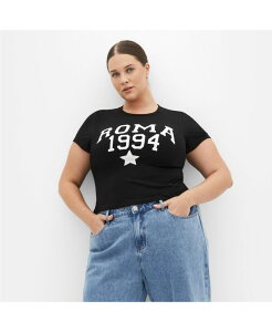 yz VeB[VbN fB[X Vc gbvX Women's Micro Roma Print Tee Black