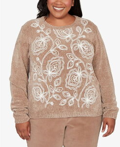 �A���t���b�h �_�i�[ ���f�B�[�X �A�E�^�[ �j�b�g�E�Z�[�^�[ �v���X�T�C�Y �Z�[�^�[ Alfred Dunner Plus Size Vienna Stitched Leaf Detail Chenille Sweater Mocha ���J