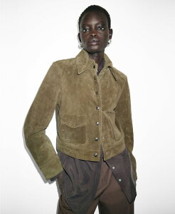 }S fB[X AE^[ WPbgEu] XG[h U[ WPbg MANGO Women's Buttons Suede Leather Jacket Khaki J[L