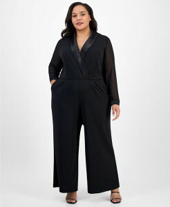 h^CX fB[X gbvX s[X vXTCY WvX[c London Times Plus Size Tuxedo Jumpsuit Black ubN