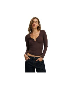 RbgI fB[X gbvX Vc Dark oak COTTON ON Women's Steffi Trim Long Sleeve Top
