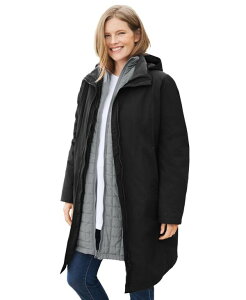 E[} EBYC fB[X AE^[ WPbgEu] WPbg Woman Within Women's Within 3-In-1 Hooded Taslon Jacket Black gunmetal ubN