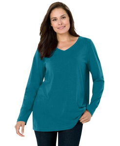 �E�[�}�� �E�B�Y�C�� ���f�B�[�X �g�b�v�X �V���c V�l�b�N �v���X�T�C�Y T�V���c ���� Woman Within Plus Size Within Perfect Long-Sleeve V-Neck Tee Deep teal �e�B�[��