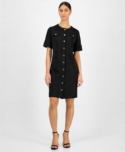 eB[E^n fB[X gbvX s[X Vcs[X Vc  XG[h T Tahari Women's Faux-Suede Short-Sleeve Shirtdress Black ubN