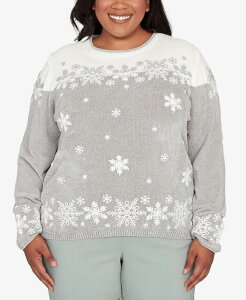 �A���t���b�h �_�i�[ ���f�B�[�X �A�E�^�[ �j�b�g�E�Z�[�^�[ �v���X�T�C�Y �Z�[�^�[ Alfred Dunner Plus Size Stockbridge Snowflake Embroidery Chenille Sweater Pewter �s���[�^�[