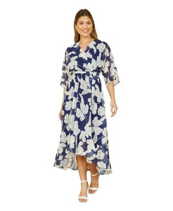 ���~�L�� ���f�B�[�X �g�b�v�X �����s�[�X ���b�v�����s�[�X �~�f�B Yumi Women's Kimono Sleeves Midi Dip Hem Wrap Dress Navy �l�C�r�[