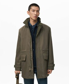 マンゴ メンズ アウター ジャケット・ブルゾン パーカー コットン MANGO Men's Pockets Water Repellent Cotton Parka Olive Green グリーン