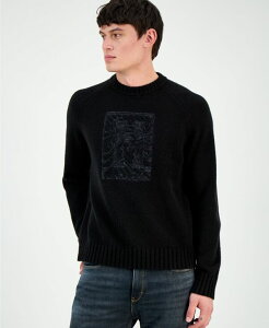 yz q[S{X Y jbgEZ[^[ AE^[ Men's Souveau Relaxed-Fit Long-Sleeve Crewneck Logo Graphic Sweater Black