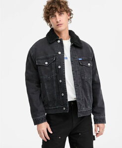 �q���[�S�{�X �����Y �A�E�^�[ �W���P�b�g�E�u���]�� �f�j�� �t���[�X �W���P�b�g Hugo Boss Dex Stone Wash Denim Trucker Jacket with Fleece Collar charcoal �`���R�[��