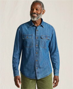 �����Y�G���h �����Y �g�b�v�X �V���c Lands' End Men's Long Sleeve Indigo Work Shirt Medium wash indigo �C���f�B�S