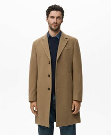 マンゴ メンズ アウター ジャケット・ブルゾン ウール コート MANGO Men's Straight Fit Wool-Blend Overcoat Medium Brown ブラウン