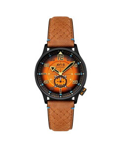 �A���B�G�C�g �����Y �A�N�Z�T���[ �r���v ���U�[ AVI-8 Men's Hawker Typhoon Baldwin Automatic Brown Leather Strap Watch 42mm Orange �I�����W