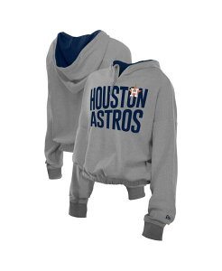 �j���[�G�� �����Y �A�E�^�[ �p�[�J�[�E�X�E�F�b�g �p�C�� �p�[�J�[ New Era Men's Heather Gray Houston Astros Reversed Out French Terry Quarter-Zip Banded Crop Hoodie Heather Gray �O���[