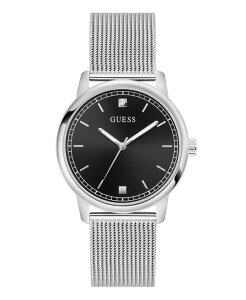 �Q�X �����Y �A�N�Z�T���[ �r���v GUESS Men's Silver Tone Analog Watch 40mm Silver Tone �V���o�[