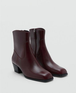 �}���S ���f�B�[�X �V���[�Y �u�[�c�E���C���u�[�c �A���N�� �u�[�c ���U�[ MANGO Women's Squared Toe Leather Ankle Boots Burgundy �o�[�K���f�B