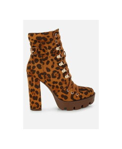 �����h�����O ���f�B�[�X �V���[�Y �u�[�c�E���C���u�[�c �v�����g �u�[�c London Rag Womens Fremont Leopard Print Chunky Boots Brown �u���E��