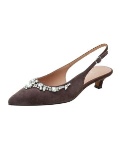 lApE fB[X V[Y pvX q[ Linea Paolo Women's Crystal Bejeweled Kitten Heel Slingback Pump Chocolate suede `R[g