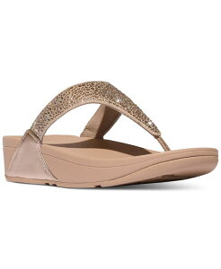tBbgtbv fB[X V[Y T_ FitFlop Women's Lulu Crystal Mix Toe-Post Wedge Sandals Metallic Classic Beige