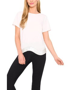 �Z�Z ���f�B�[�X �g�b�v�X �V���c ���� �u���E�X CeCe Women's Rhinestone Wavy Hem Short-Sleeve Blouse New Ivory �A�C�{���[