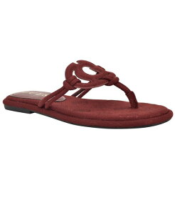 �Q�X ���f�B�[�X �V���[�Y �T���_�� �J�b�g�A�E�g GUESS Women's Saime Embellished G Cutout Flat Thong Sandals Cordovan Red Jacquard ���b�h
