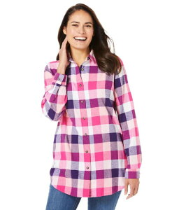 �E�[�}�� �E�B�Y�C�� ���f�B�[�X �g�b�v�X �V���c Woman Within Women's Within Classic Flannel Shirt Raspberry sorbet multi plaid �}���`�J���[