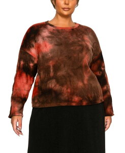 �R�C�� 1804 ���f�B�[�X �g�b�v�X �V���c �N���[�l�b�N �v���X�T�C�Y COIN 1804 Plus Size Brushed Tie Dye Waffle Crew Neck Top Red Multi ���b�h