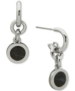 _i L j[[N fB[X ANZT[ sAXECO DKNY Silver-Tone Inlay Link Green Double Drop Earrings Black ubN