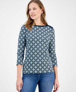 �X�^�C���A���h�R�[ ���f�B�[�X �g�b�v�X �V���c �t�����[�� �v�` �t�����[ Style & Co Petite Holiday Floral 3/4-Sleeves Top Ponderosa Pine Combo