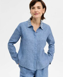 `[^[Nu fB[X gbvX Vc v` Charter Club Petite Woven Beaded Collar Shirt Blue Ocean u[