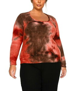�R�C�� 1804 ���f�B�[�X �g�b�v�X �V���c �v���X�T�C�Y COIN 1804 Plus Size Brushed Tie Dye Waffle Square Neck Top Red Multi ���b�h