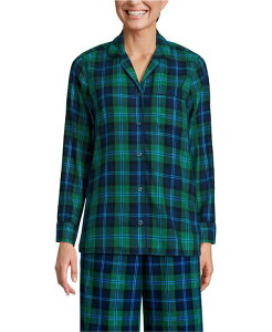 YGh fB[X A_[EFA iCgEFA vg Lands' End Women's Long Sleeve Print Flannel Pajama Top Light emerald blackwatch Gh