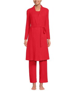YGh fB[X A_[EFA iCgEFA W[W[ Lands' End Women's Brushed Cozy Waffle Jersey 3 Piece Pajama Set - Tank Top Pant and Robe Compass red bh