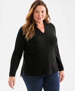 �X�^�C���A���h�R�[ ���f�B�[�X �A�E�^�[ �j�b�g�E�Z�[�^�[ �Z�[�^�[ Style & Co Women's Luxsoft Johnny-Collar Sweater PXS-4X Deep Black �u���b�N