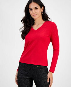 �A�C.�G�k.�V�[ �C���^�[�i�V���i�� �R���Z�v�g ���f�B�[�X �g�b�v�X �V���c V�l�b�N �v�` T�V���c I.N.C. International Concepts Petite Embellished V-Neck T-Shirt Real Red ���b�h