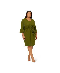 �A�h���A�i �p�y�� ���f�B�[�X �g�b�v�X �����s�[�X V�l�b�N �N���[�v �v���X�T�C�Y Adrianna Papell Plus Size Twist Crepe V-Neck Short Dress Jungle Olive �I���[�u