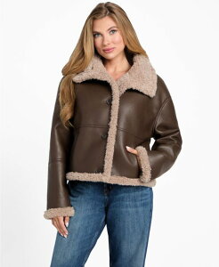 �Q�X ���f�B�[�X �A�E�^�[ �W���P�b�g�E�u���]�� �R�[�g GUESS Women's Stand-Collar Faux-Shearling Coat Brown �u���E��