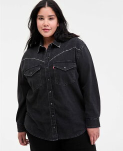 ���[�o�C�X ���f�B�[�X �g�b�v�X �V���c �v���X�T�C�Y Levi's Plus Size Sawyer Western Pocket Detail Shirt Black �u���b�N