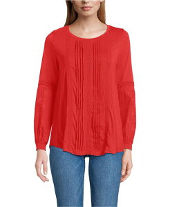 YGh fB[X gbvX Vc [X W[W[ Lands' End Women's Lightweight Jersey Lace Mix Long Sleeve Pintuck Top Compass red bh