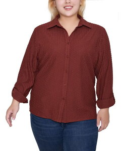 �j���[���[�N�R���N�V���� ���f�B�[�X �g�b�v�X �V���c �v���X�T�C�Y �j�b�g NY Collection Women's Plus Size Long Sleeve Textured Knit Top Rust ���X�g