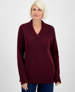 �X�^�C���A���h�R�[ ���f�B�[�X �A�E�^�[ �j�b�g�E�Z�[�^�[ �Z�[�^�[ Style & Co Women's Shawl Collar Button-Hem Tunic Sweater PXS-4X Deep Cranberry