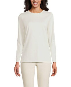 �����Y�G���h ���f�B�[�X �g�b�v�X �V���c �N���[�l�b�N T�V���c �R�b�g�� Lands' End Women's Supima Cotton Relaxed Long Sleeve Crew Neck T-Shirt Clear blue sky �u���[