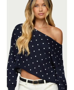 �A�f�B�N�e�b�h ���f�B�[�X �A�E�^�[ �j�b�g�E�Z�[�^�[ �h�b�g�� �h�b�g �Z�[�^�[ Edikted Women's Oversized Off Shoulder Polka Dot Sweater Navy �l�C�r�[