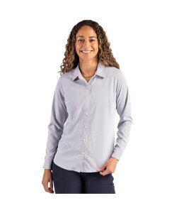 Jb^[AhobN fB[X gbvX Vc Cutter & Buck Women's Skyline Epic Confidence Recycled Pinstripe Long Sleeve Dress Shirt Elemental grey/white zCg