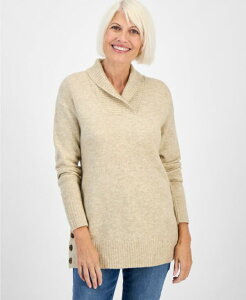 �X�^�C���A���h�R�[ ���f�B�[�X �A�E�^�[ �j�b�g�E�Z�[�^�[ �Z�[�^�[ Style & Co Women's Shawl Collar Button-Hem Tunic Sweater PXS-4X Sandstone Heather �w�U�[