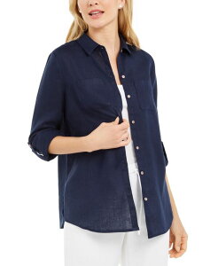 `[^[Nu fB[X gbvX Vc v` l Charter Club Petite 100% Linen Button-Front Shirt Intrepid Blue u[