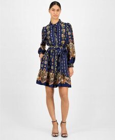 アンクライン レディース トップス ワンピース シャツワンピース プリント フリル シャツ サテン Anne Klein Women's Printed Satin Ruffle-Hem Shirt Dress 0P-16 Distant Mountain Multi マルチカラー