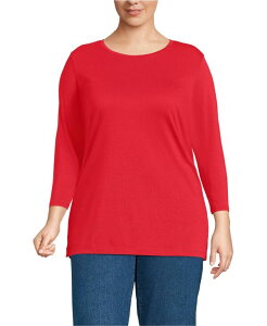 �����Y�G���h ���f�B�[�X �g�b�v�X �V���c �v���X�T�C�Y �R�b�g�� Lands' End Plus Size 3/4 Sleeve Cotton Supima Tunic Compass red ���b�h