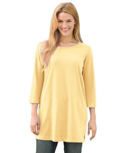 �E�[�}�� �E�B�Y�C�� ���f�B�[�X �g�b�v�X �V���c Woman Within Women's Within Perfect Three-Quarter-Sleeve Scoopneck Tunic Banana