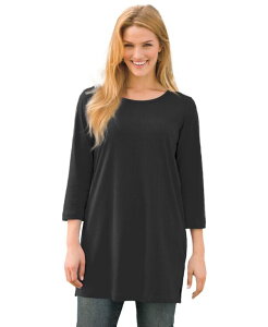 �E�[�}�� �E�B�Y�C�� ���f�B�[�X �g�b�v�X �V���c Woman Within Women's Within Perfect Three-Quarter-Sleeve Scoopneck Tunic Black �u���b�N