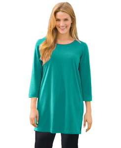 �E�[�}�� �E�B�Y�C�� ���f�B�[�X �g�b�v�X �V���c Woman Within Women's Within Perfect Three-Quarter-Sleeve Scoopneck Tunic Waterfall